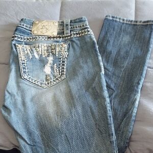 Miss Me Blue Skinny Jeans with Distressed Details